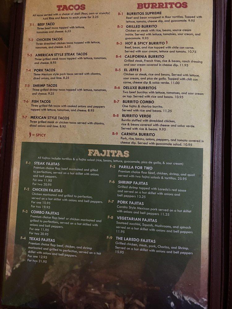 Menu At Laredo Mexican Restaurant Starke