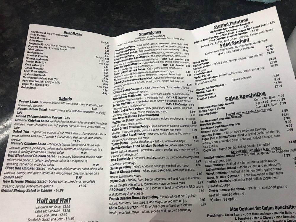 Menu at Abe's Cajun Market restaurant, Houston