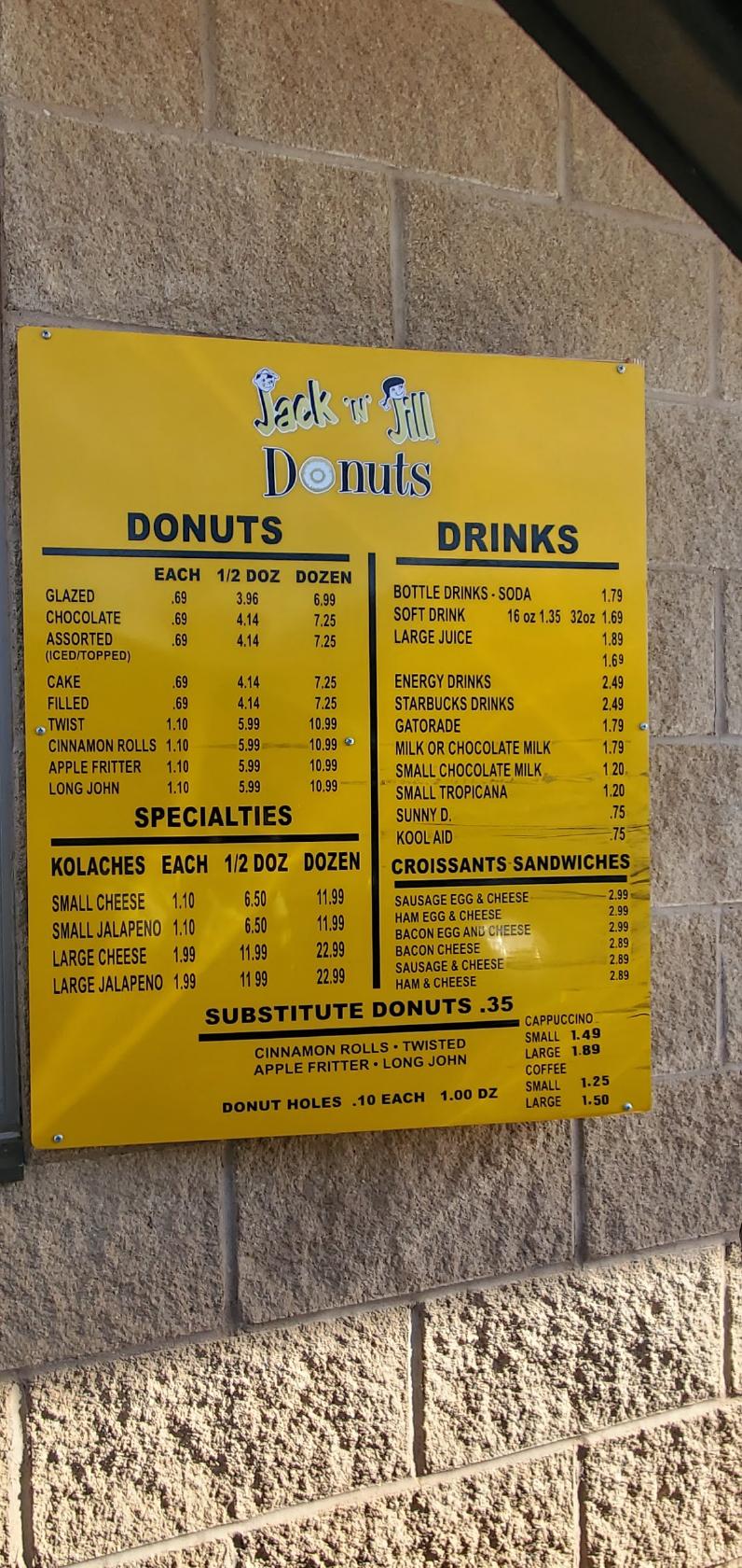 Menu at Jack N Jill Donut Shop, Abilene, Buffalo Gap Rd