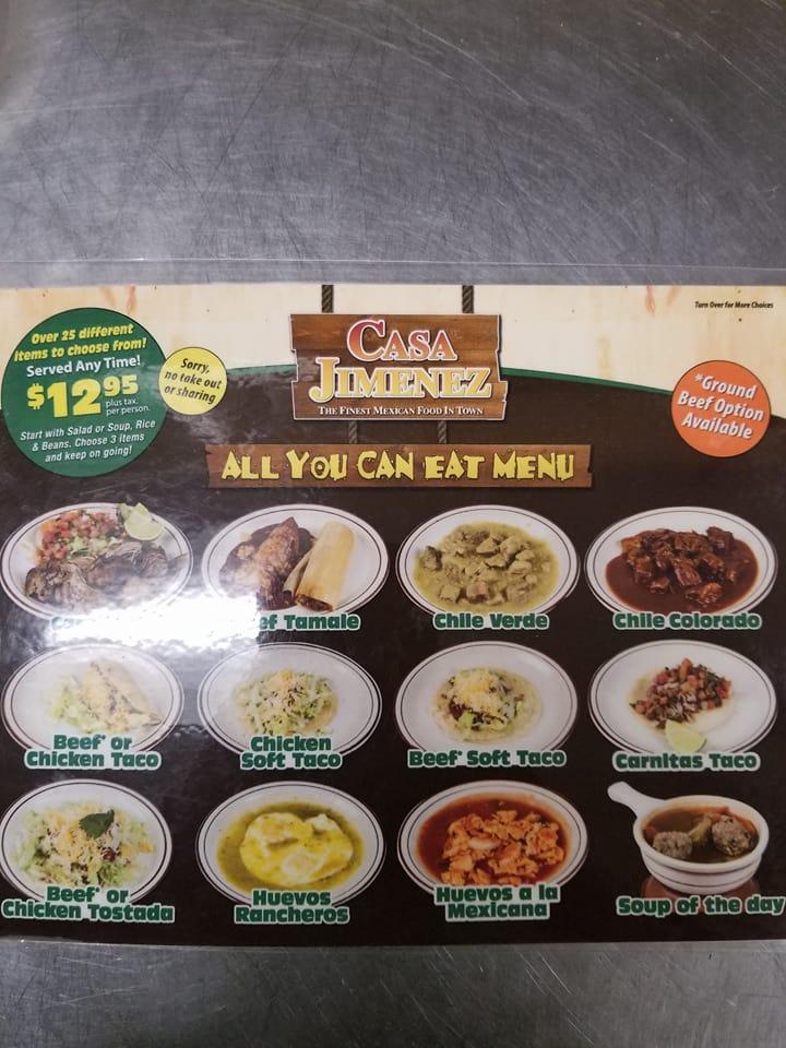 Menu At Casa Jimenez Mexican Restaurant And Grill, Murrieta, Jefferson Ave