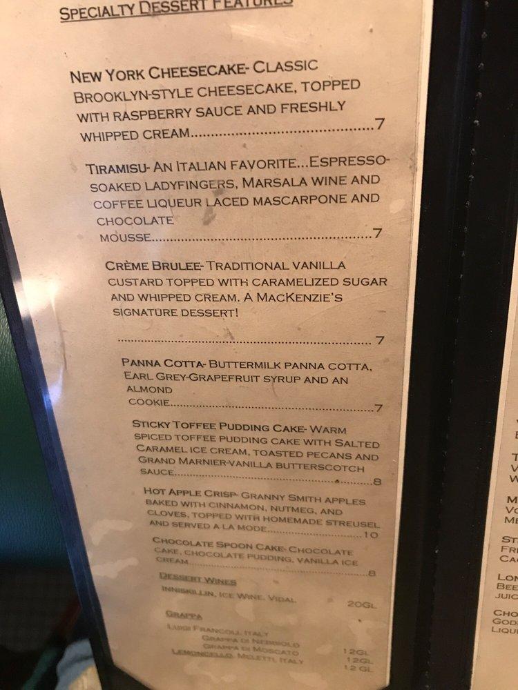 Menu at MacKenzie's Chop House steakhouse, Colorado Springs