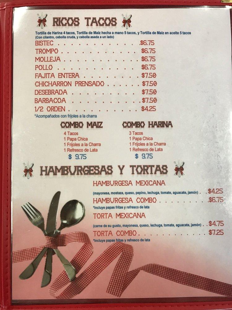 Menu at Taqueria Mary restaurant, Mission, W Mile 5 Rd