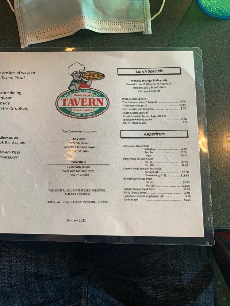 Menu at Tavern Pizza & Pasta Grill pizzeria, West Des Moines, 50th St