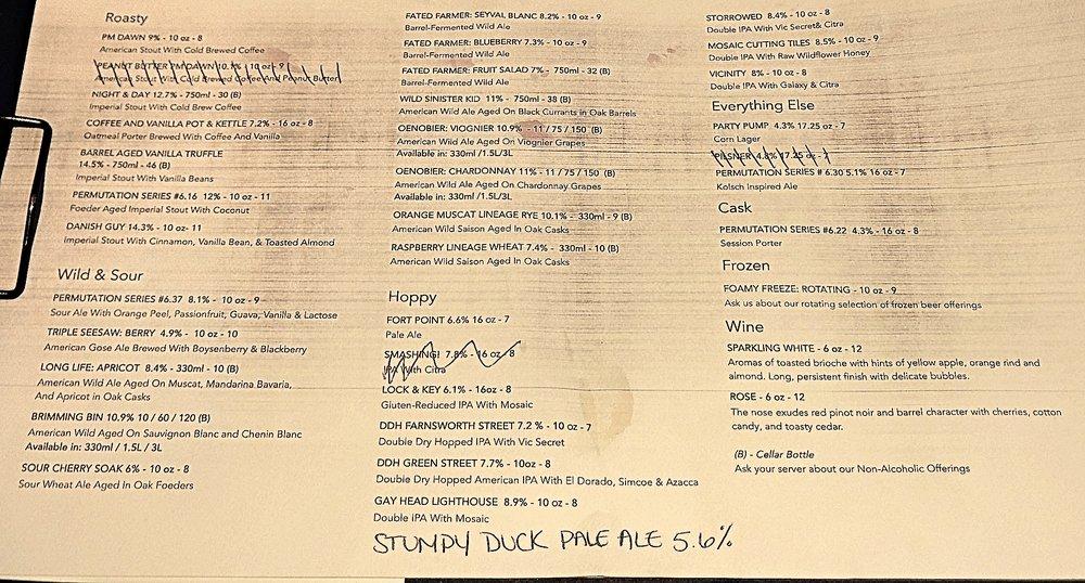 Menu at Trillium Beer Garden pub & bar, Boston
