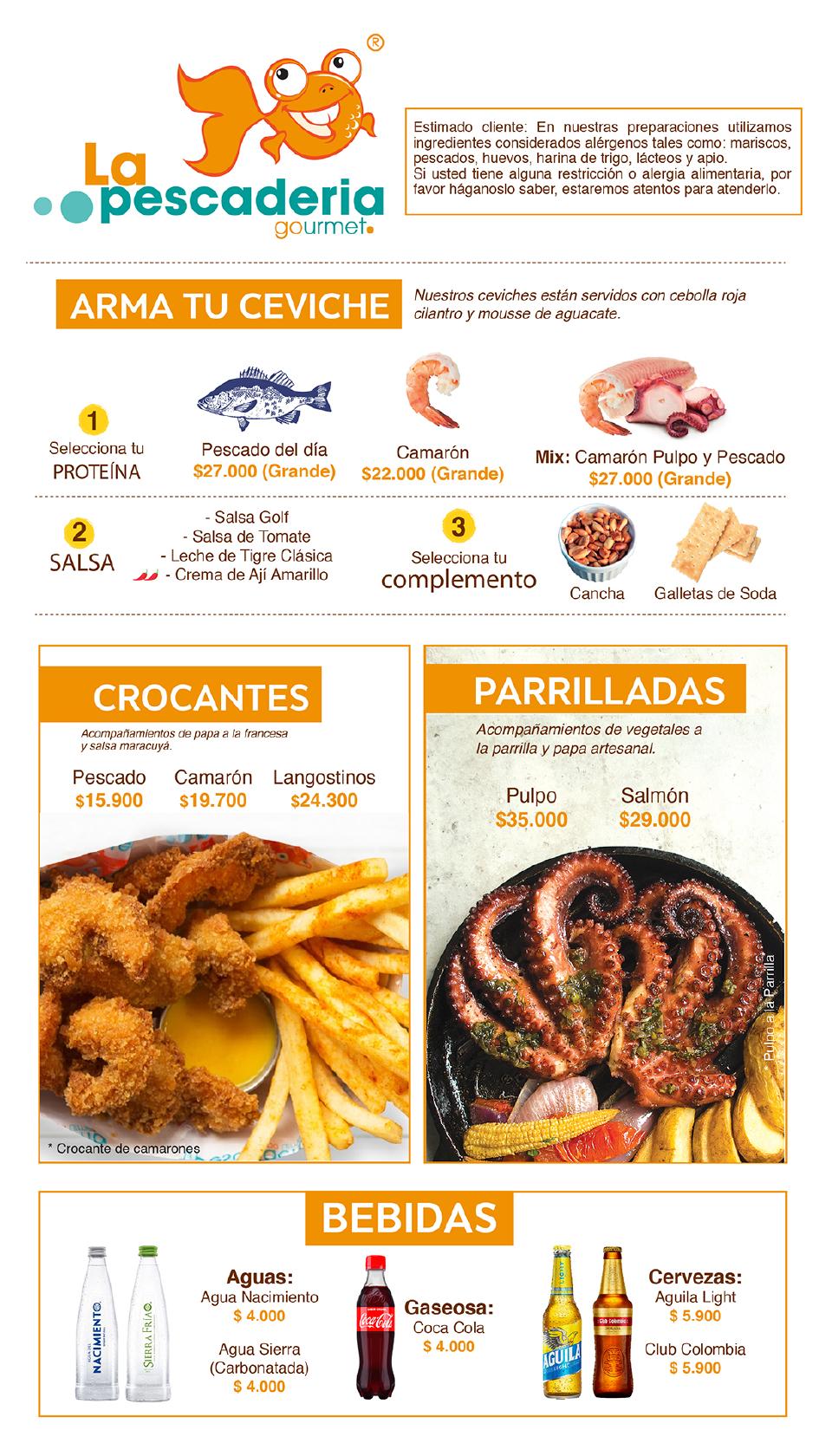 Carta Del Restaurante La Pescader A Gourmet Pance Colombia