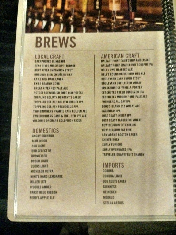 Menu at Barrel House, Dubuque