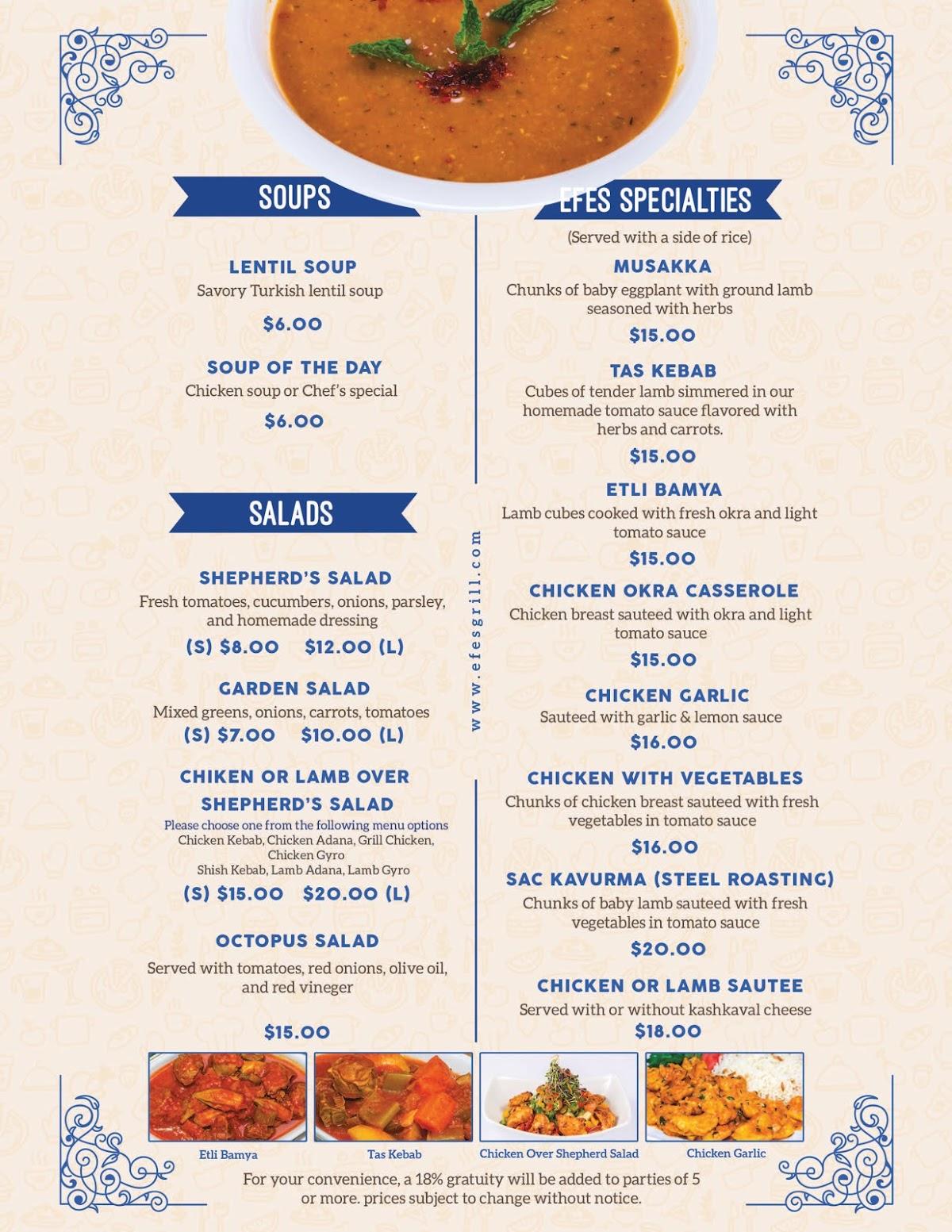 Menu at Efes Mediterranean Grill Jersey City restaurant, Jersey City