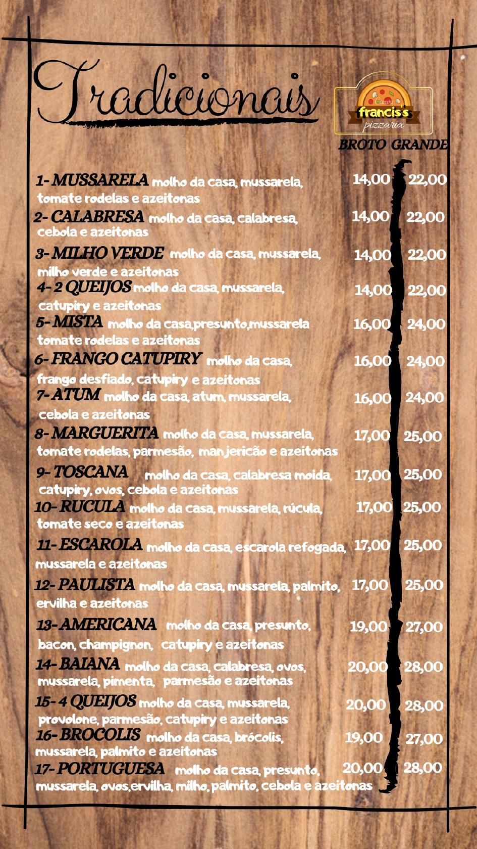 Francisspizzaria cardápio