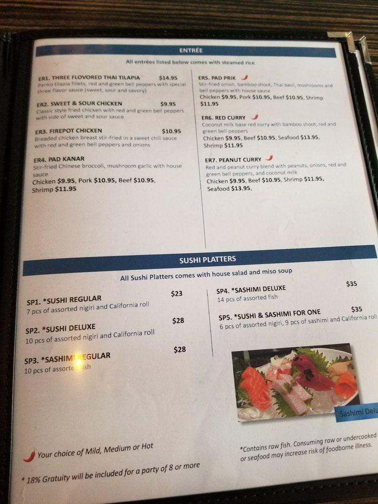 Menu at Jasmine's Thai & Sushi restaurant, Pickerington