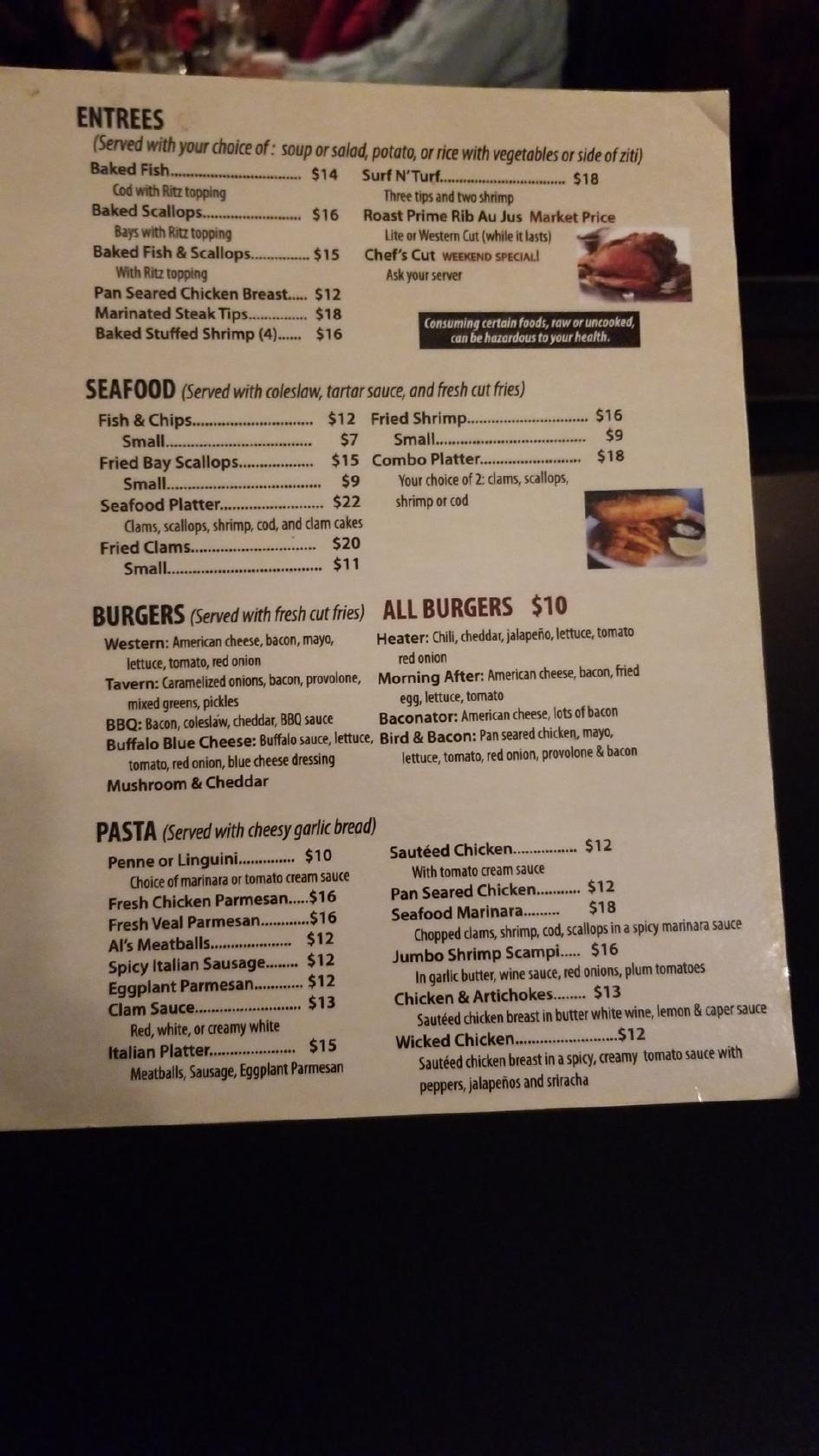 Menu at Western Hotel & Pizza pub & bar, Burrillville