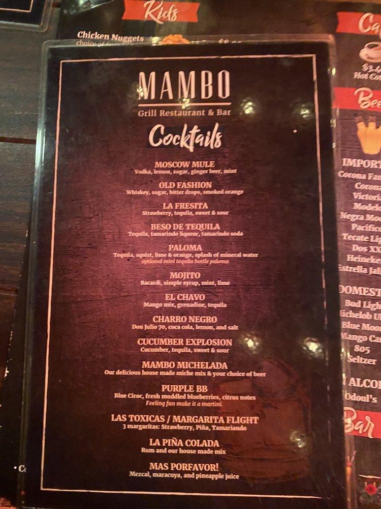 Menu at Mambo Grill Restaurant & Bar, Downey