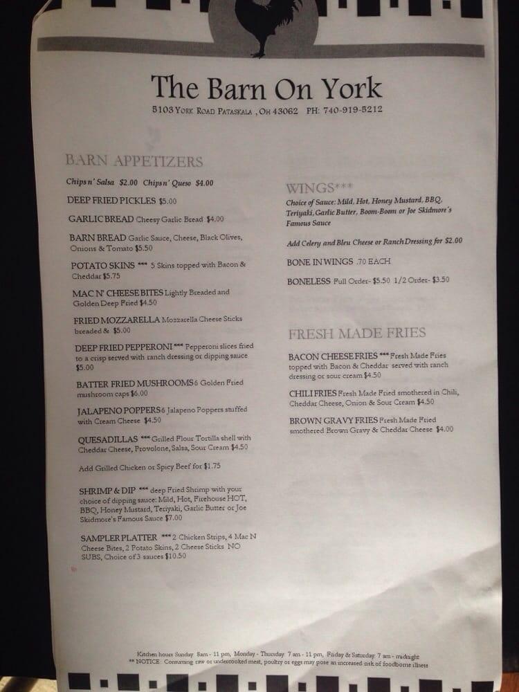 Menu at The Barn on York, Pataskala