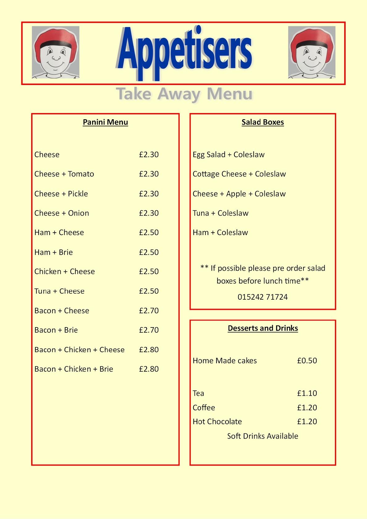 Menu At Appetisers Fast Food Kirkby Lonsdale