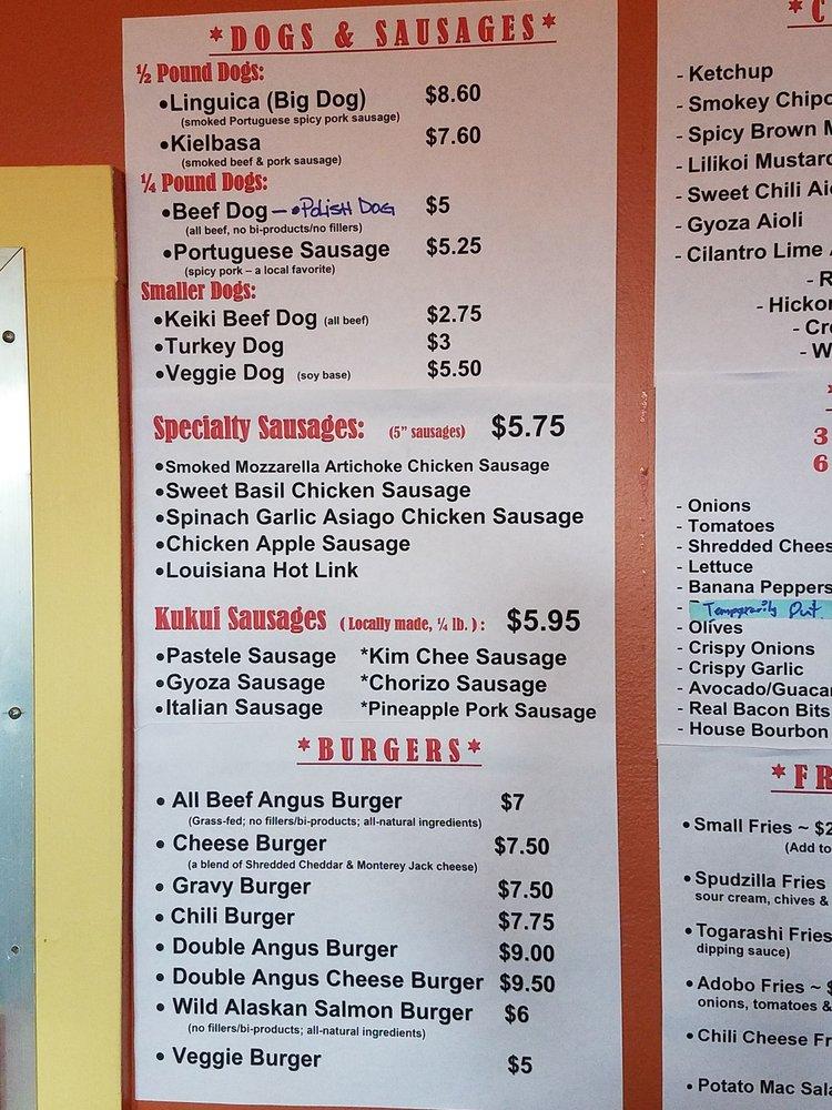 Menu at Big Island Top Dogs restaurant, Hilo