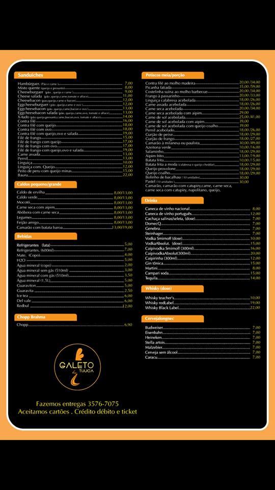 Galeto Tijuca cardápio
