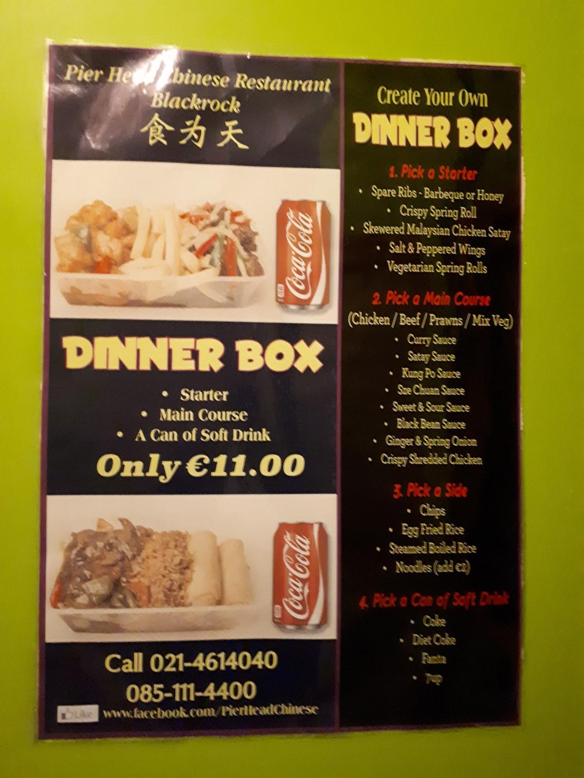Menu at Pier Head Chinese restaurant, Cork