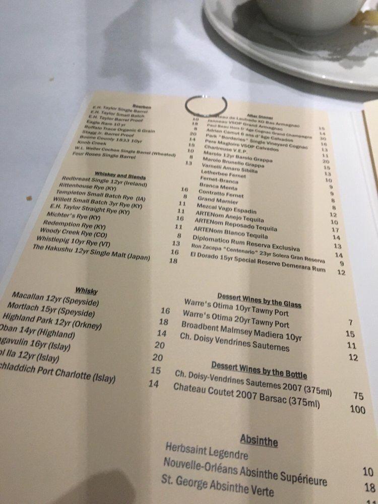 Menu at Herbsaint restaurant, New Orleans