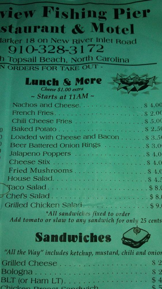 Menu at Seaview Pier Restaurant, North Topsail Beach