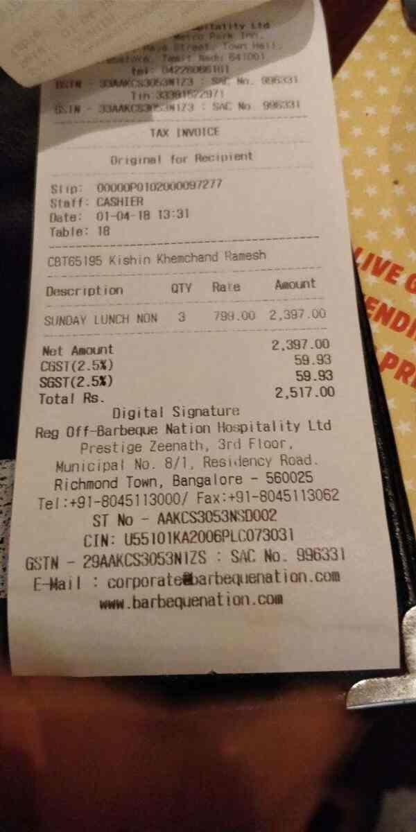 Menu at Barbeque Nation Town Hall, Coimbatore, Coimbatore, 1000