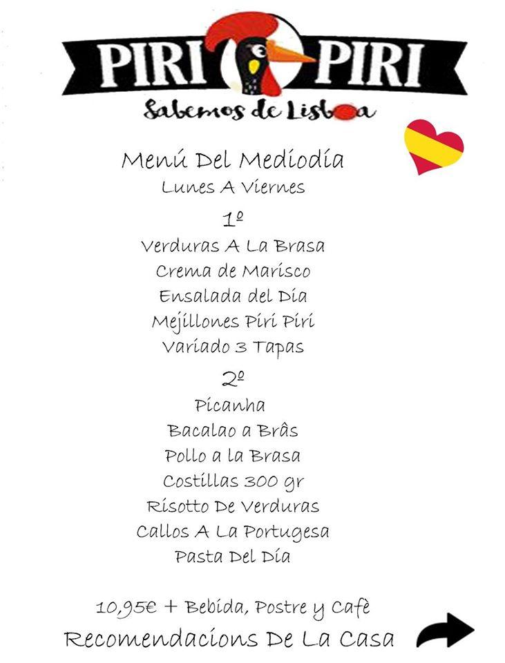 Carta del restaurante Piri Piri Lisboa Villanueva y Geltrú