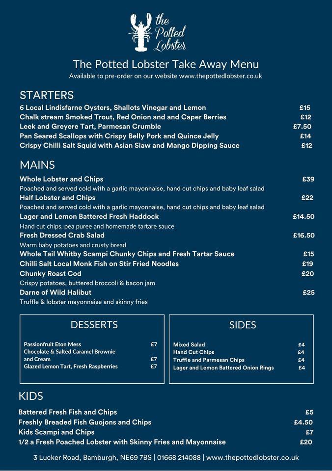Menu at The Potted Lobster Bamburgh restaurant, Bamburgh