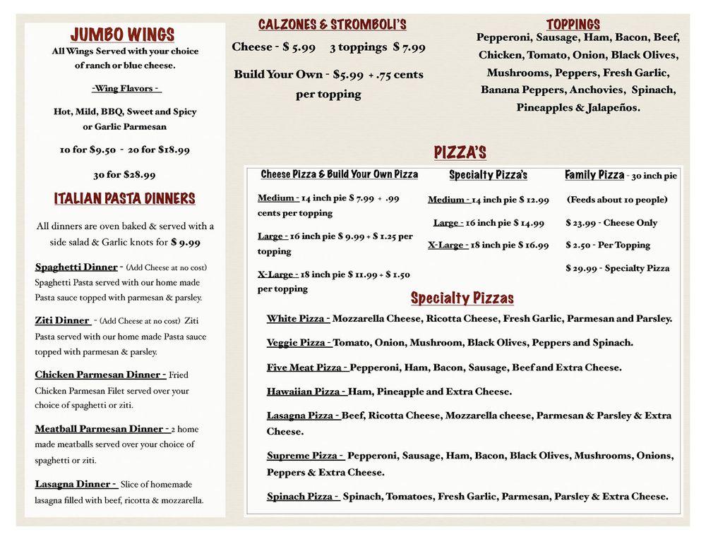 Menu at Dundee Downtown Pizza pizzeria, Dundee