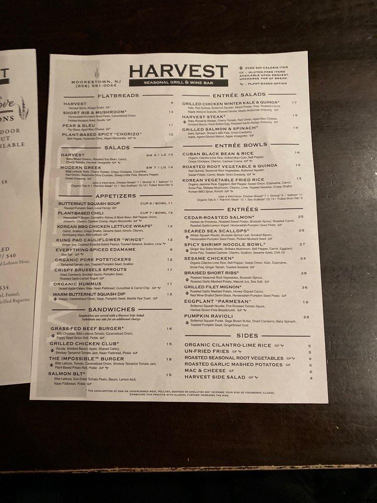 Menu at Harvest Seasonal Grill Moorestown pub & bar, Moorestown