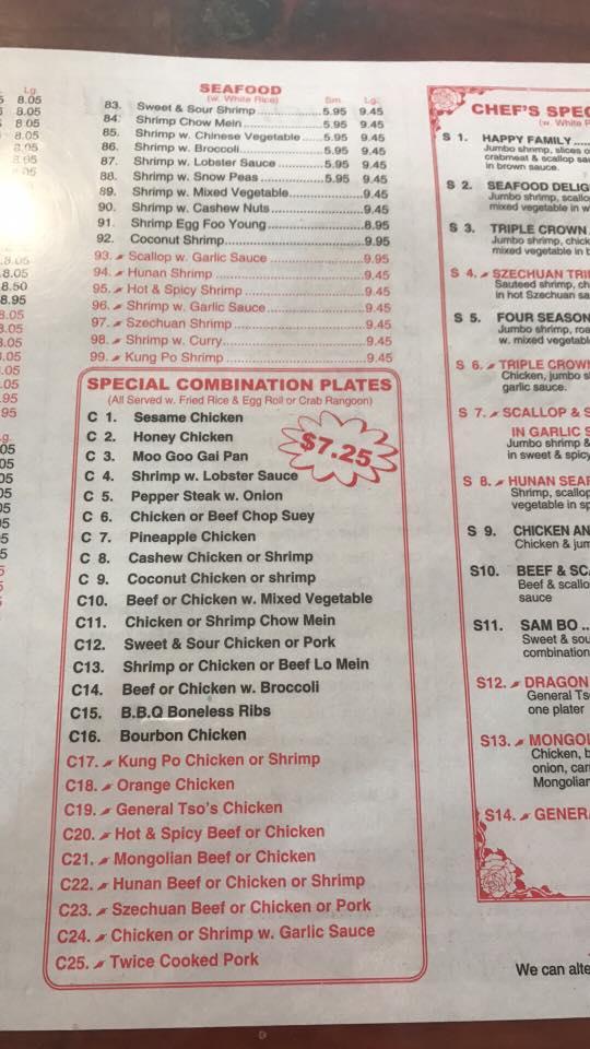 Menu at New China restaurant, Windsor