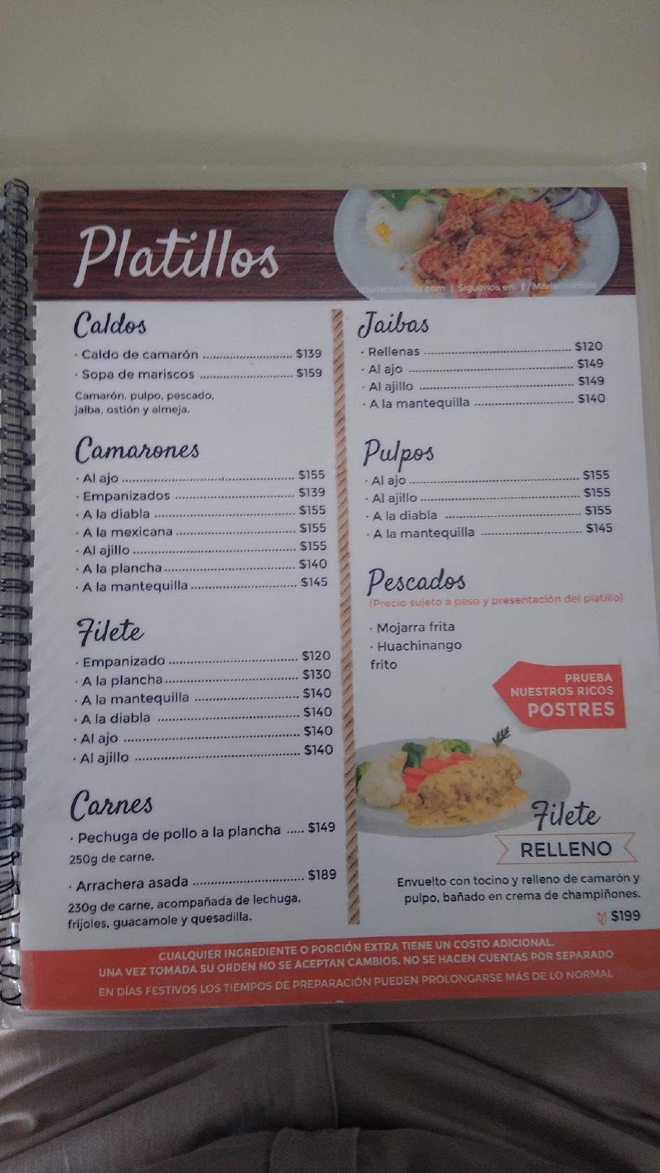 Carta del restaurante Mariscos Hilda, Salamanca, Av Del Trabajo Ote 1422