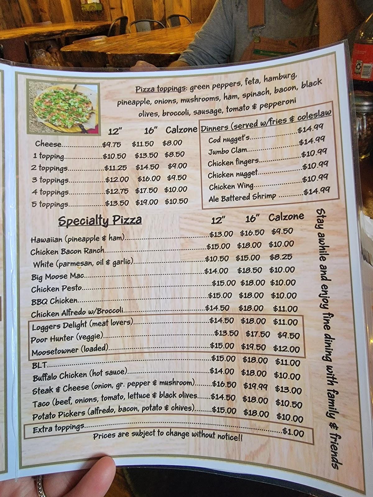 Menu at Mooseshack II pizzeria, Fort Kent