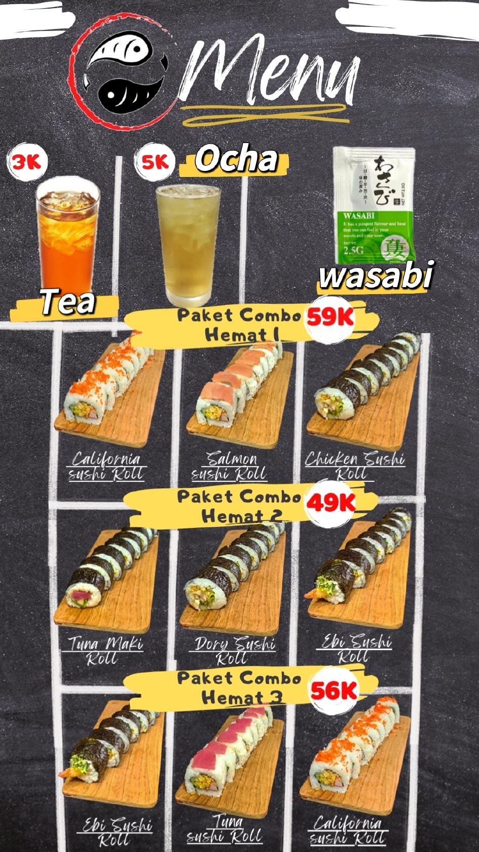 Menu at Oishi Sushi restaurant, Semarang