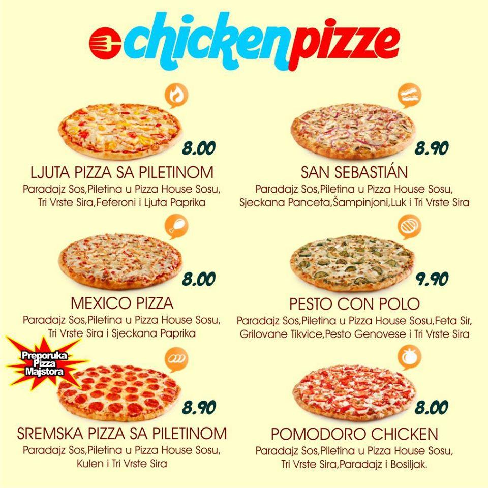 Menu at Pizza House restaurant, Banja Luka