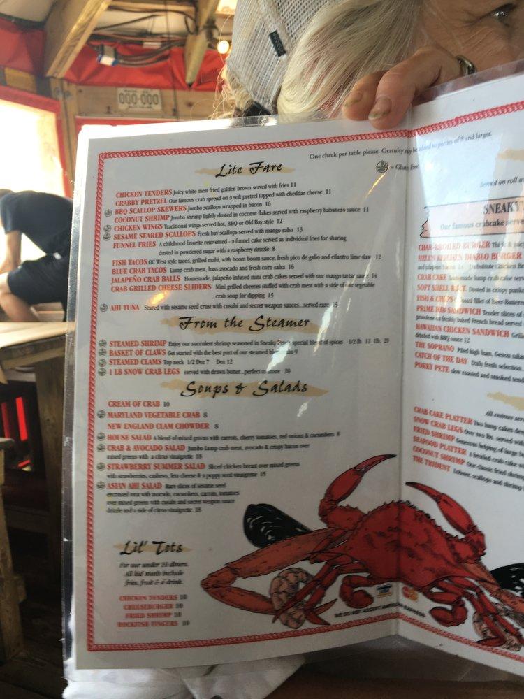 Menu at Hooper's Crab House & Sneaky Pete's restaurant, Ocean City