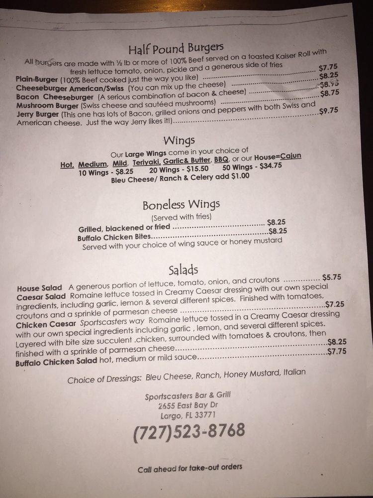 Menu at Sportscasters Bar & Grill, Largo