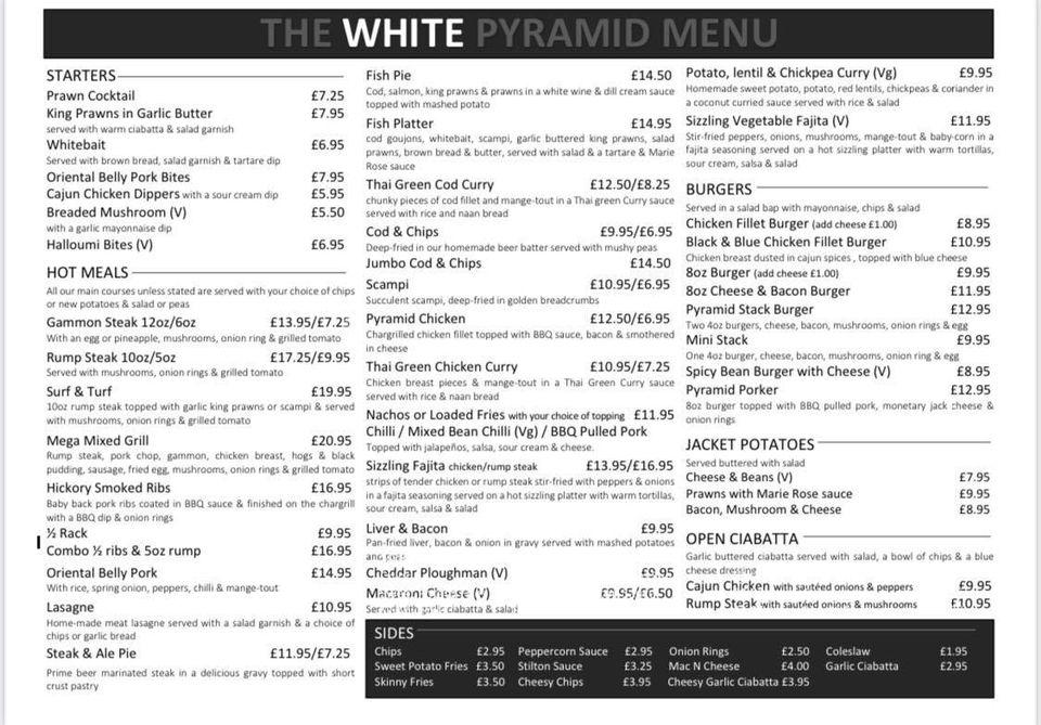 Menu at The White Pyramid pub & bar, Saint Austell