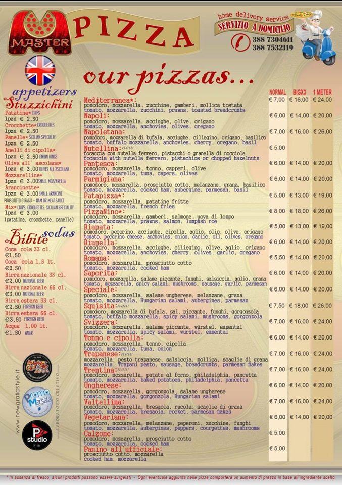 Master pizza store menu