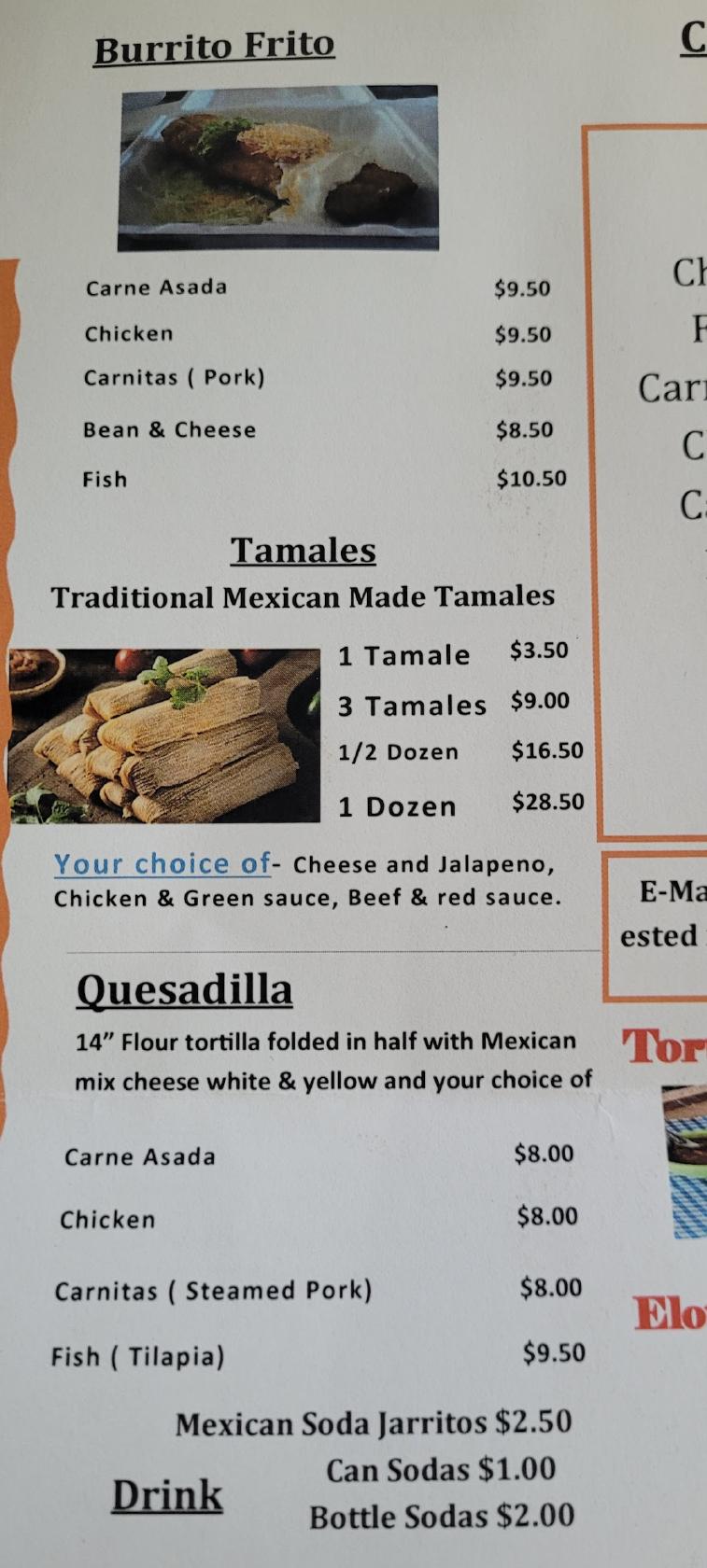 Menu at Lorenzo's tacos & burritos restaurant, St. Louis