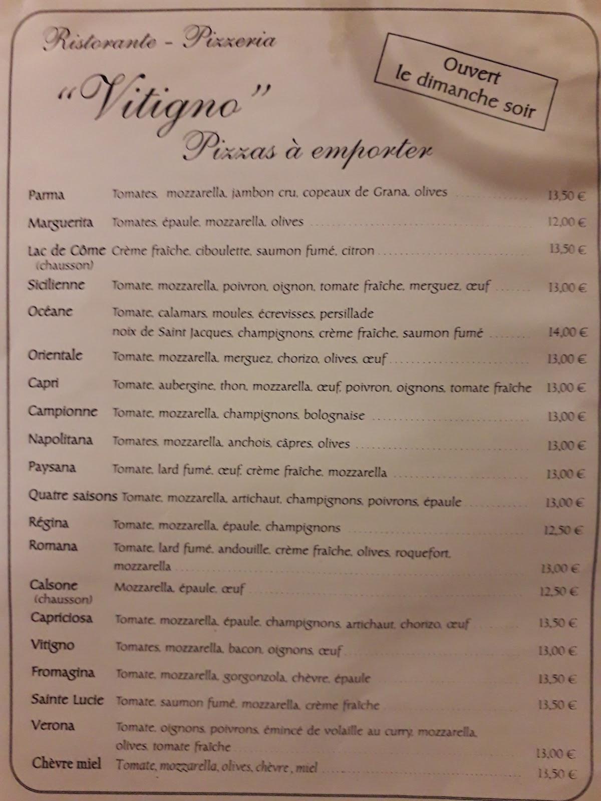 Menu at Pizzéria Vitigno restaurant, Maurepas