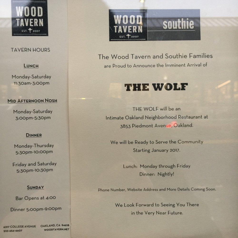 Menu at Wood Tavern restaurant, Oakland