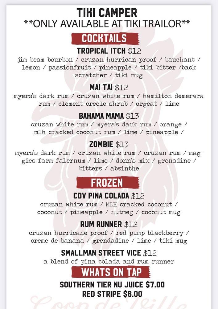 Menu at Coop De Ville restaurant, Pittsburgh, Smallman St
