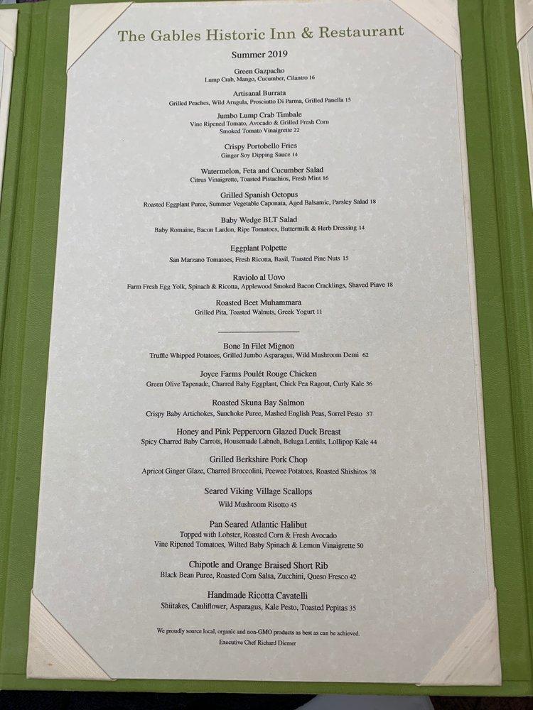 Menu at The Gables Historic Inn & Restaurant, Beach Haven