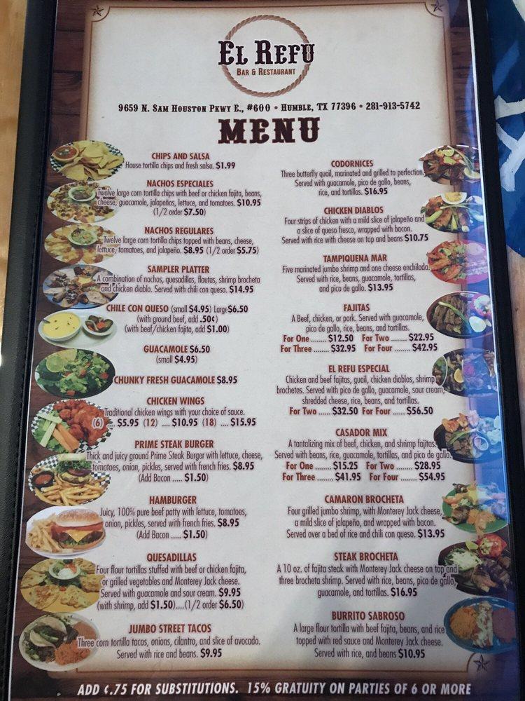 Menu at El Refu pub & bar, Humble