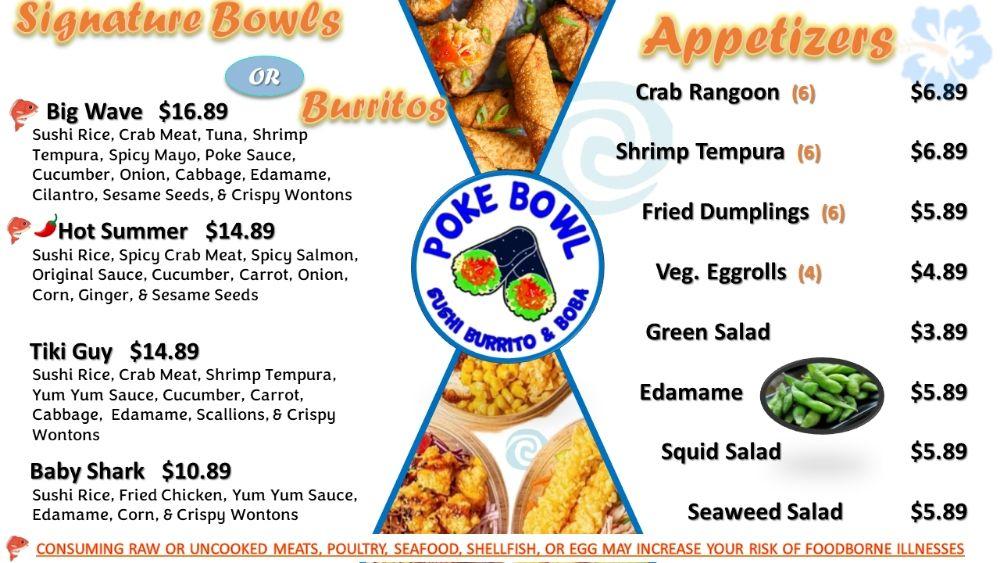 Menu at Poke Bowl Sushi Burrito & Boba restaurant, Gulf Breeze