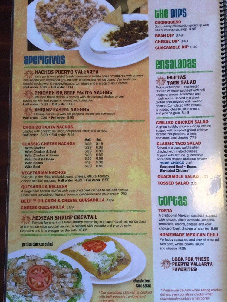 Menu at Puerto Vallarta Mexican Restaurant, Muncie, N Broadway Ave