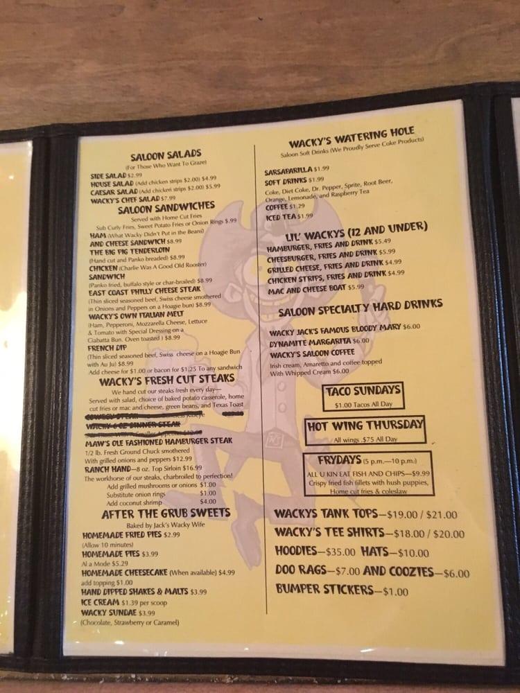 Menu at Wacky Jack's Grille & Saloon pub & bar, Highlandville