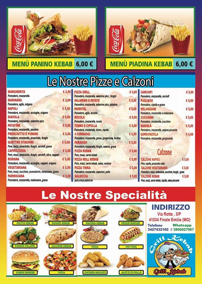 Menu at Grill Kebab restaurant, Finale Emilia
