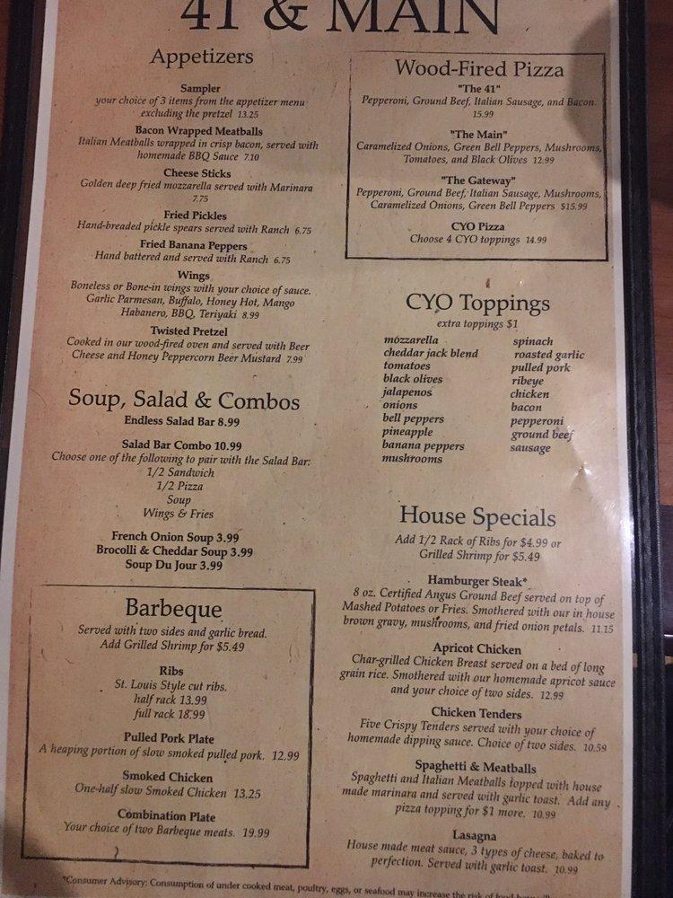 Menu at 41 and Main BBQ, Tifton