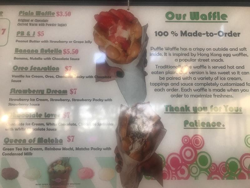 Menu at Puffle Waffle desserts, Happy Valley, SE 145th Ave