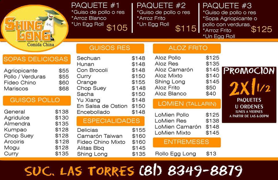 Carta del restaurante Shing Long Buffet, Monterrey, Ave Revolución 3816