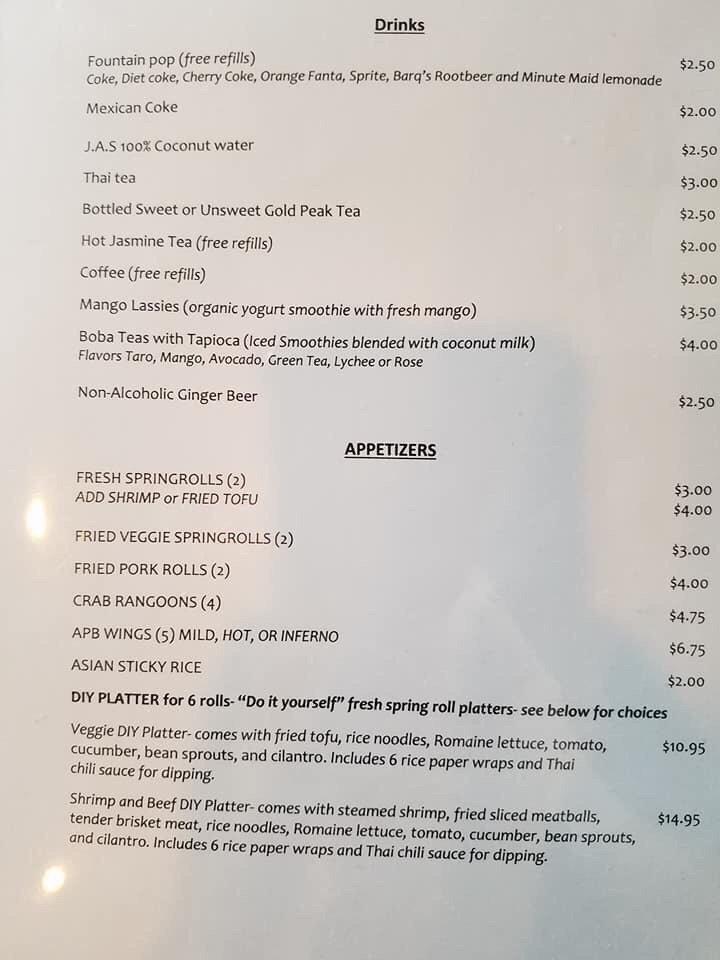 Menu at Asian Pho Bistro restaurant, Fairfield